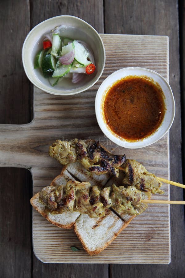 Malaysian Food Chicken Satay with Peanut Sauce Stock Image - Image of ...