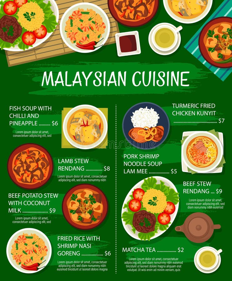 Malaysian Food Menu, Malaysia Cuisine Lunch Poster Stock Vector