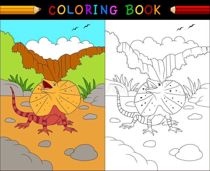 Illustration of Cartoon frilled lizard coloring book, Australian animals series. Illustration of Cartoon frilled lizard coloring book, Australian animals series