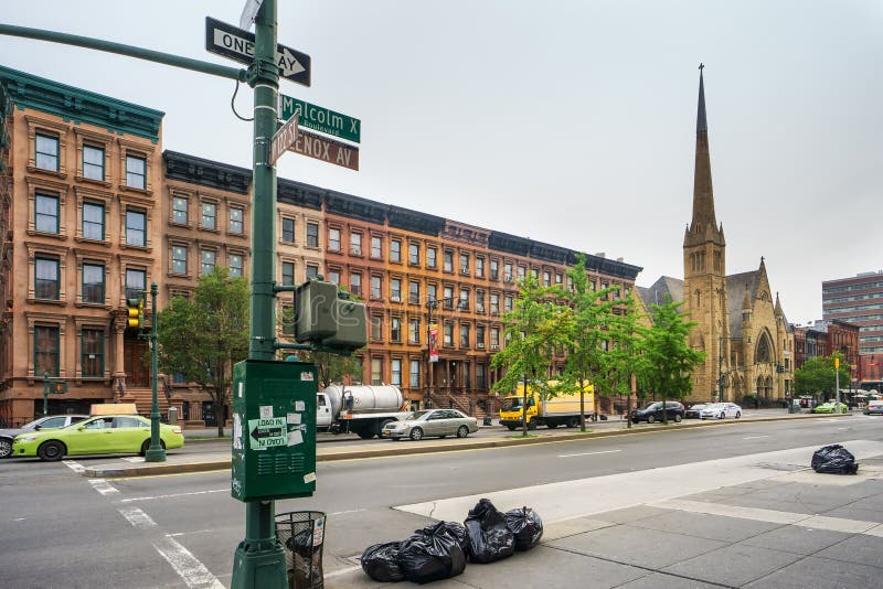 Malcolm X Boulevard in Harlem, New York City, USA Stock Photo Image