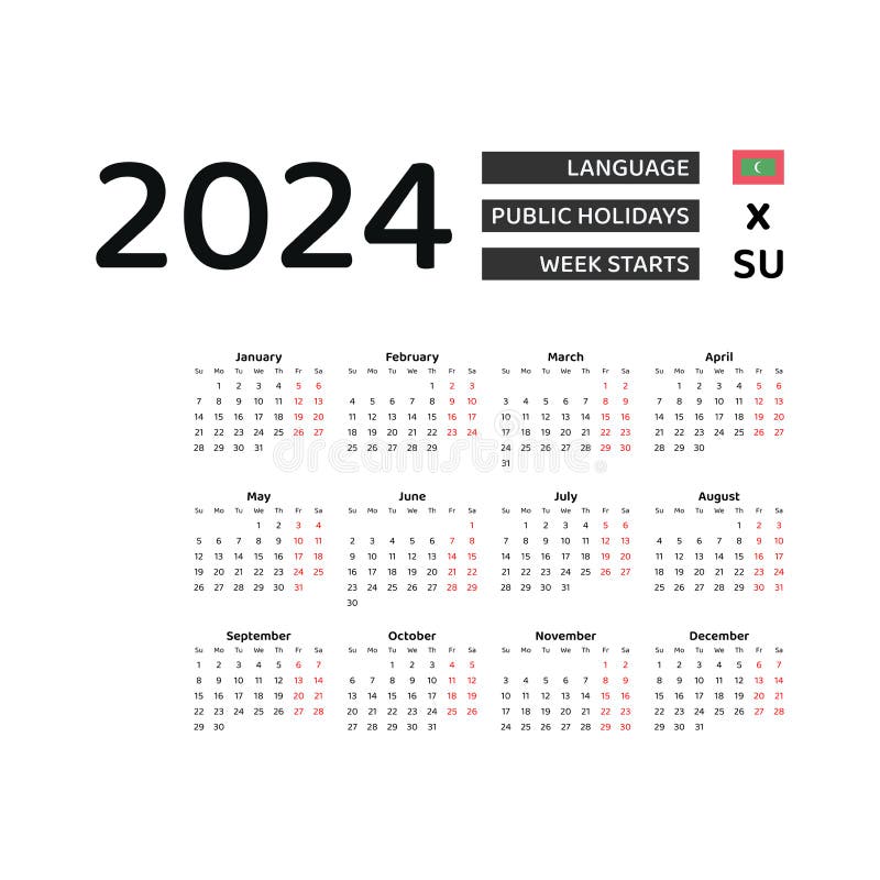 Maldives Calendar 2023. Week Starts from Sunday. Vector Graphic Design