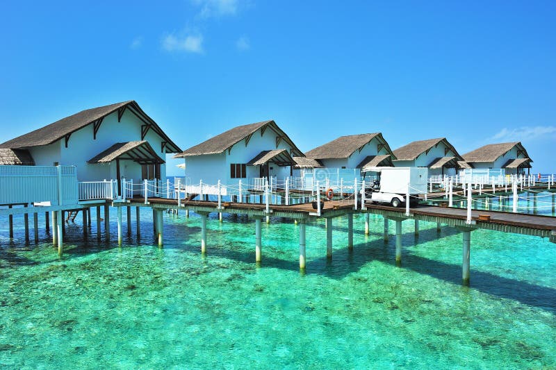 Maldives bungalows stock photos