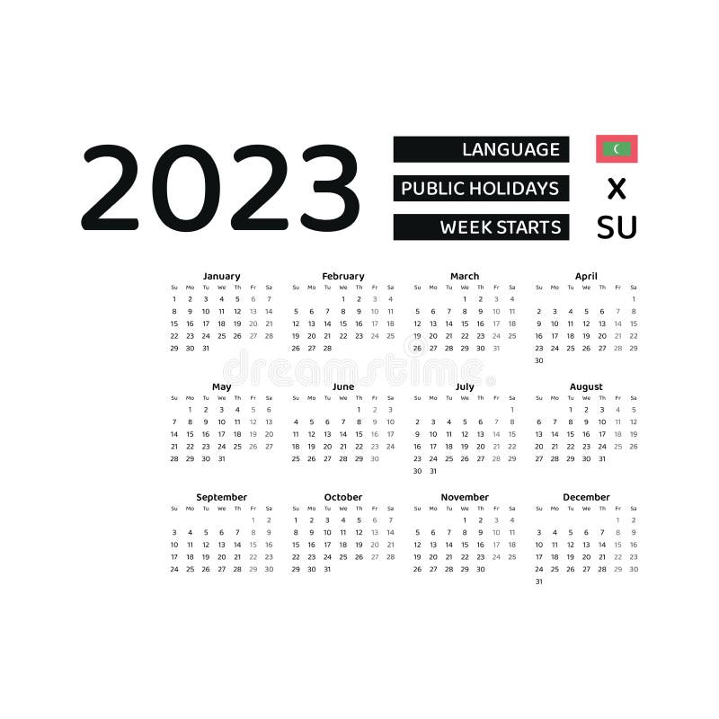 Maldives Calendar 2023. Week Starts from Sunday. Vector Graphic Design