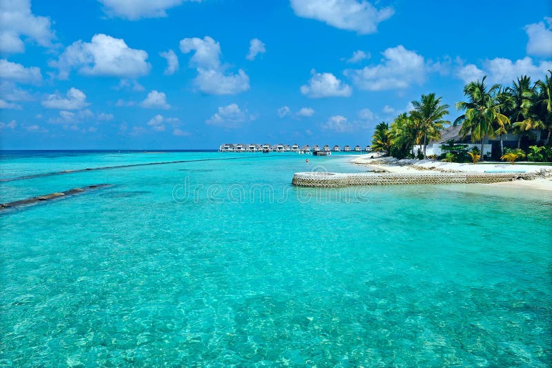 Maldives island with blue sea stock images