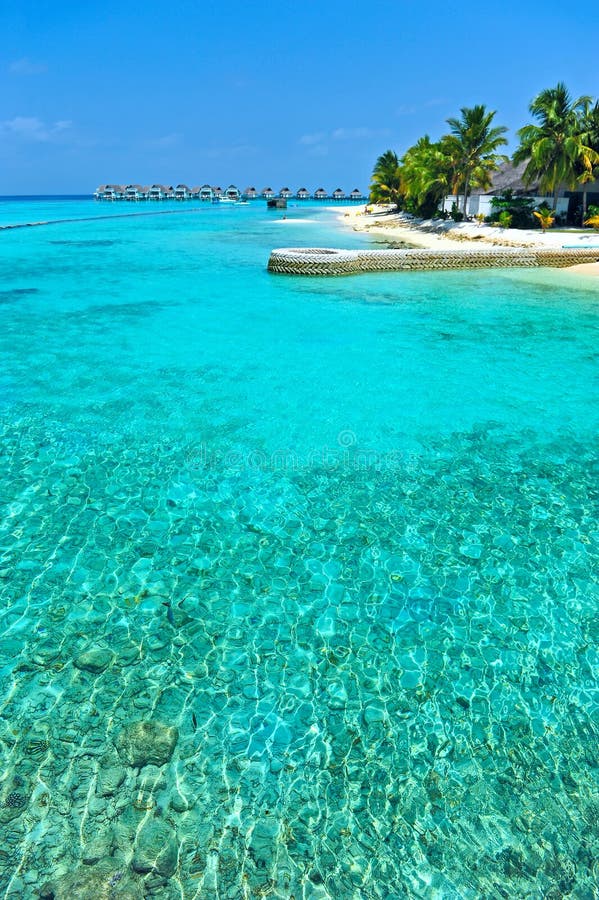 Maldives island with blue sea royalty free stock photos