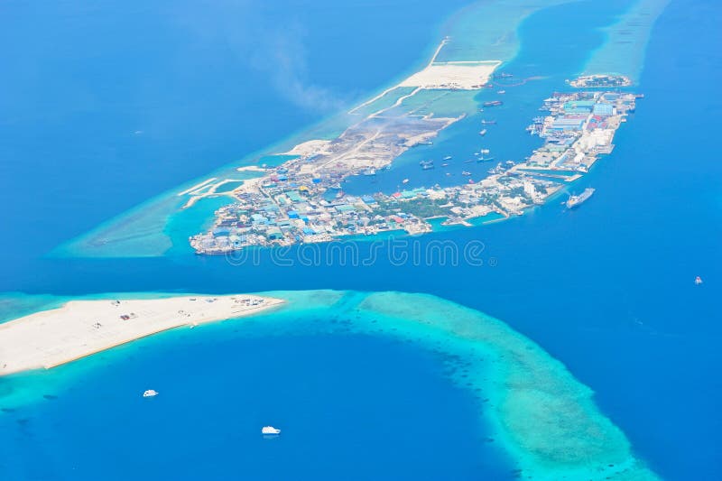 Maldives island from sky stock photos