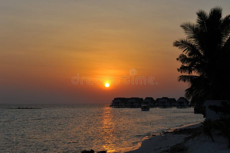 Maldives island sunset royalty free stock photo
