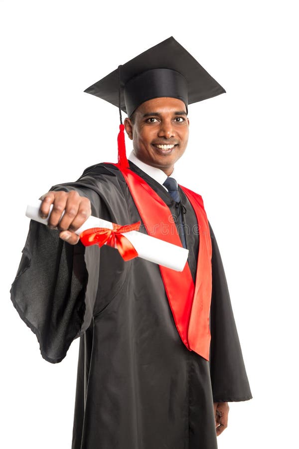 Male African American Graduate in Gown and Cap Stock Image - Image of ...