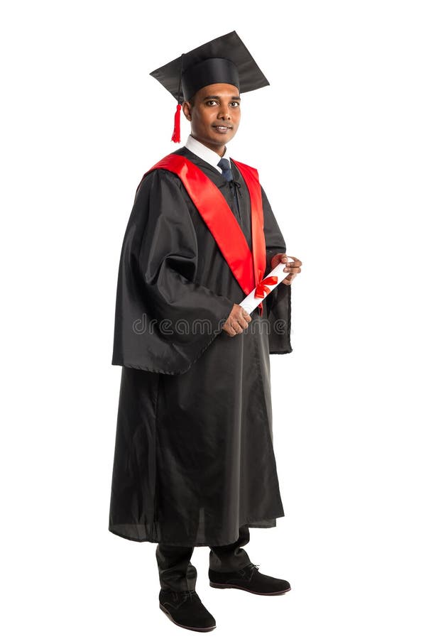 Male African American Graduate in Gown and Cap Stock Photo - Image of ...