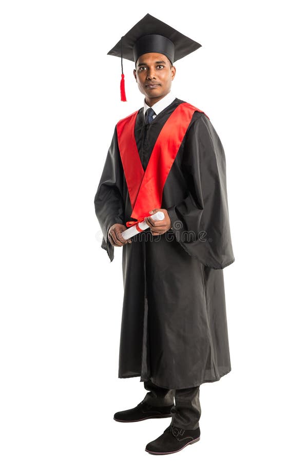 Male African American Graduate in Gown and Cap Stock Photo - Image of ...