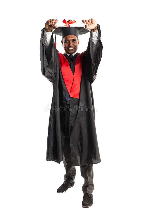 Male African American Graduate in Gown and Cap Stock Photo - Image of ...