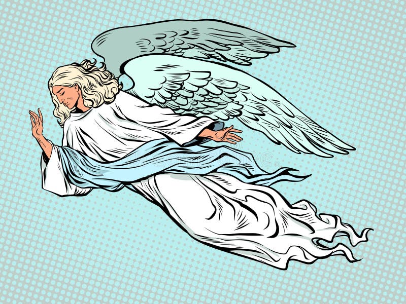 male angel flying, christian religious creature. Symbol of grief and sadness. Pop art retro vector illustration kitsch vintage 50s 60s style