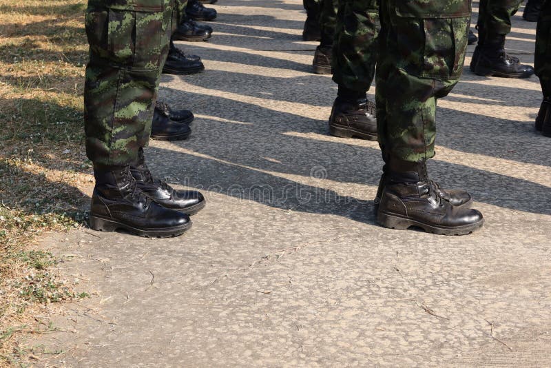 Male Army Leg Put on Your Training Clothes and Combat Shoes, Stand on ...