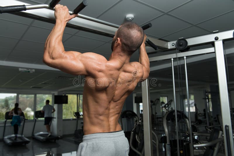 Male Athlete Doing Pull Ups Stock Photo Image of posing, caucasian 163138794