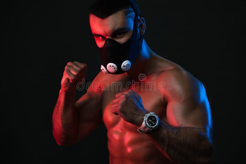 Male Athlete Exercising in Training Mask Stock Image Image of abdominal, bodybuilding 85229769