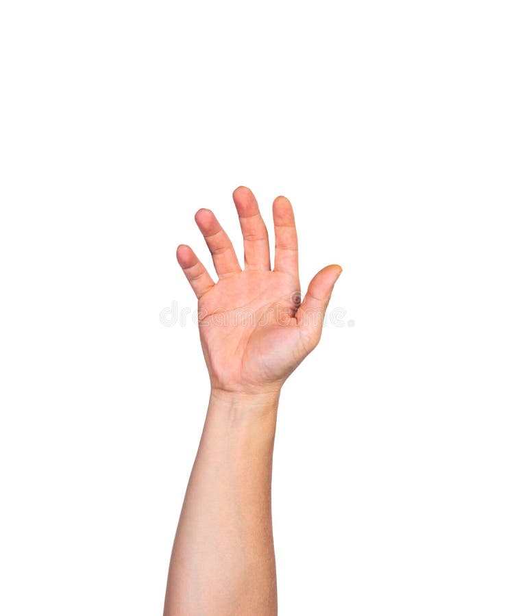 Male bare hand raising up against white background royalty free stock photo Male bare hand raising up against white background royalty free stock photo