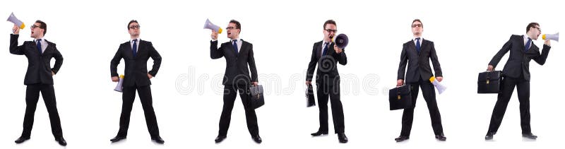 The male boss with megaphone isolated on white royalty free stock photos