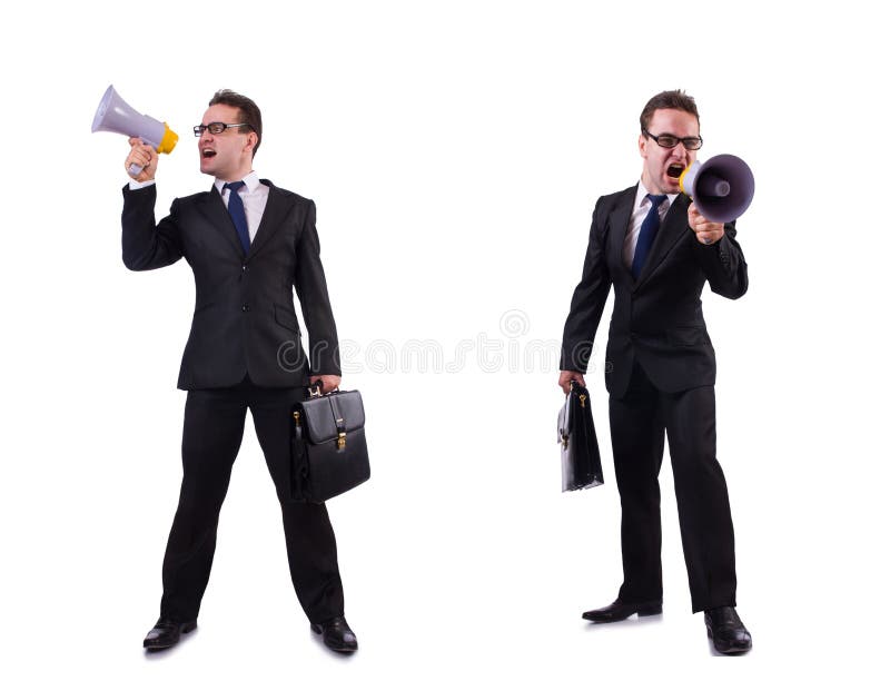 The male boss with megaphone isolated on white royalty free stock photos