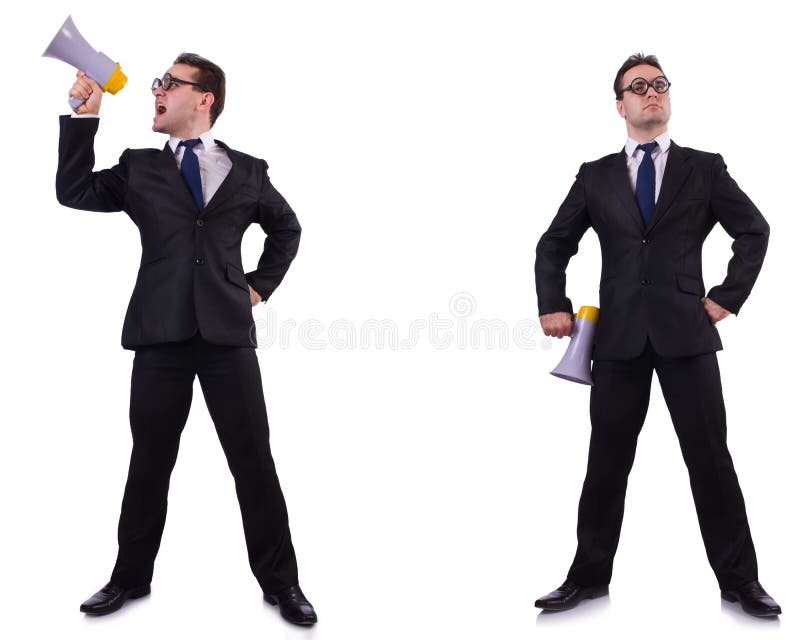 The male boss with megaphone isolated on white stock images