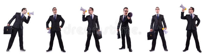 The male boss with megaphone isolated on white stock image