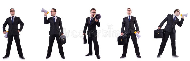 The male boss with megaphone isolated on white stock photography
