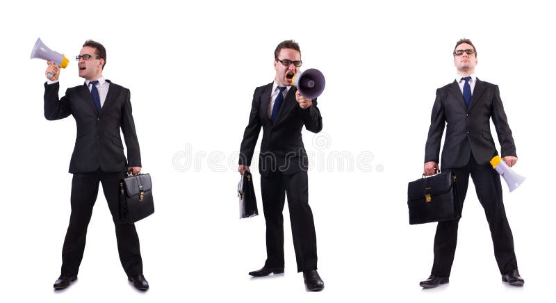 The male boss with megaphone isolated on white royalty free stock photos