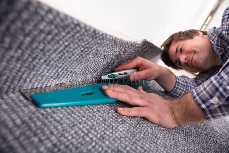 Carpet Fitter Installing Carpet Stock Image Image of installation