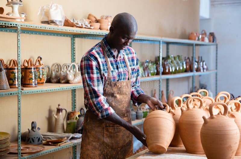Male Ceramist Working in Pottery Stock Image Image of afro, proportions 252851183