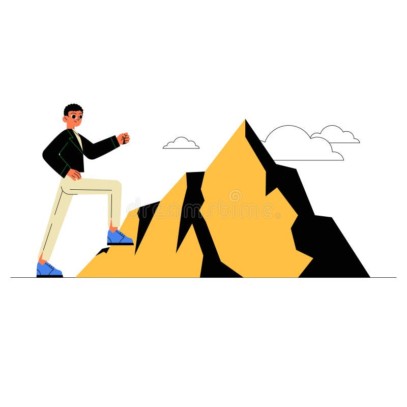 Male Character Climbing A Mountain In Flat Vector Illustration Symbolizing Success, Challenges, And Personal Growth royalty free illustration