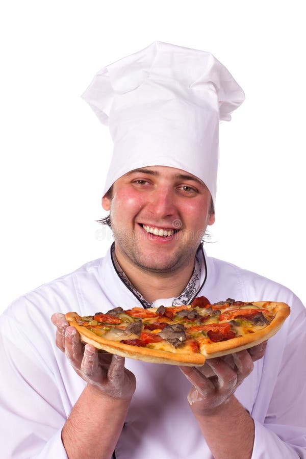 Male Chef Holding Open Two Boxes of Pizza Stock Image - Image of ...