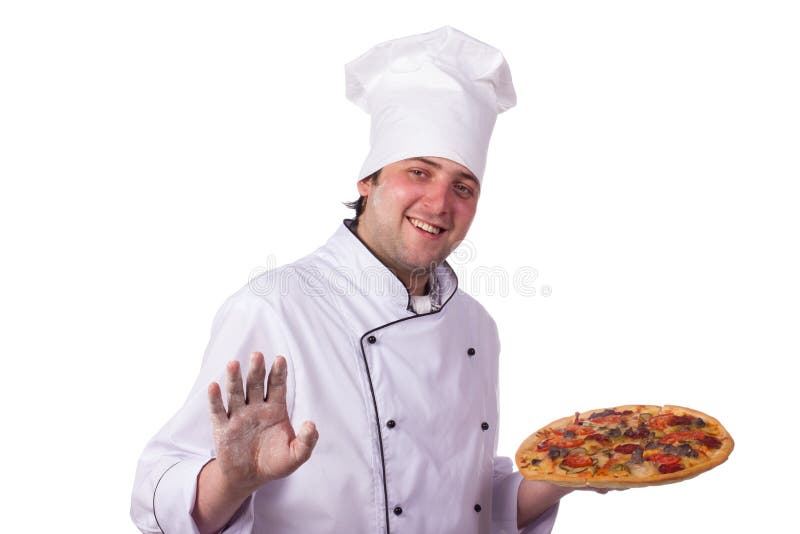 Male Chef Holding A Pizza Box Open Stock Photo, Picture and Royalty Free  Image. Image 13453030.