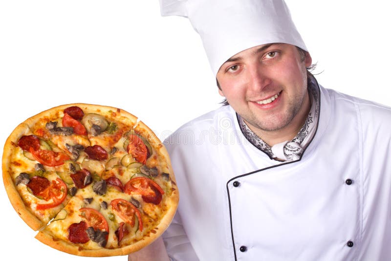 Male Chef Holding a Pizza Box Open Stock Image - Image of deliver ...