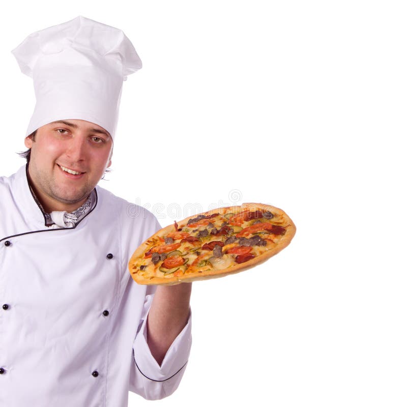 Male Chef Holding a Pizza Box Open Stock Image - Image of display ...