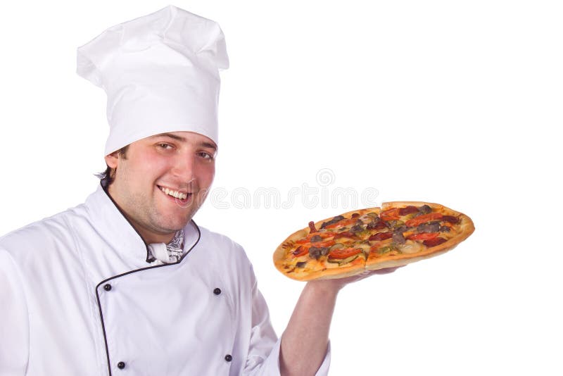 Male Chef Holding Open Two Boxes of Pizza Stock Image - Image of ...