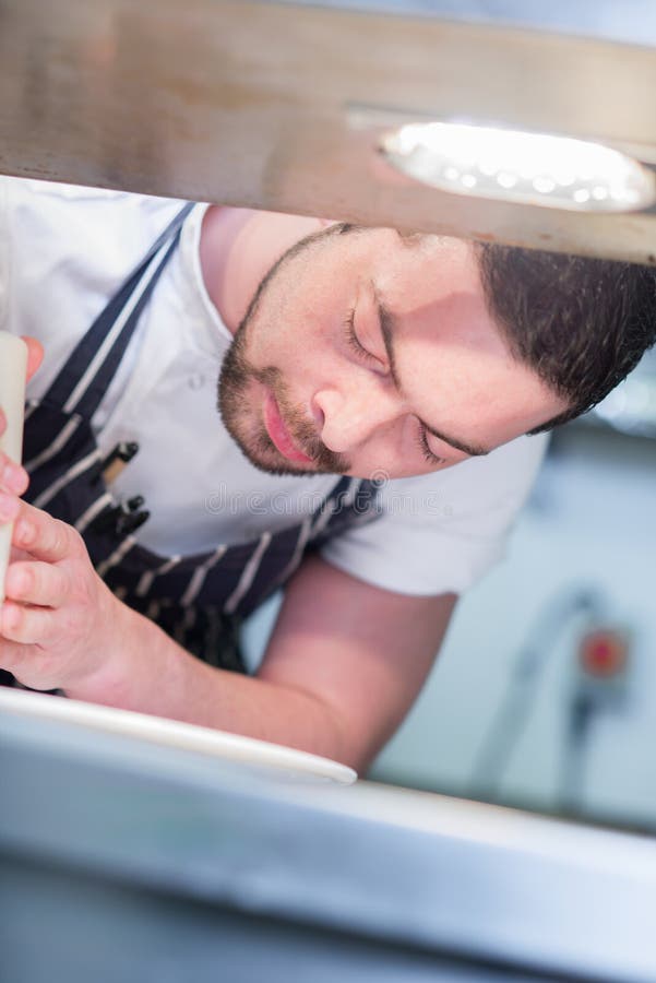 Male Chef Working in Kitchen Stock Photo Image of counter, occupation
