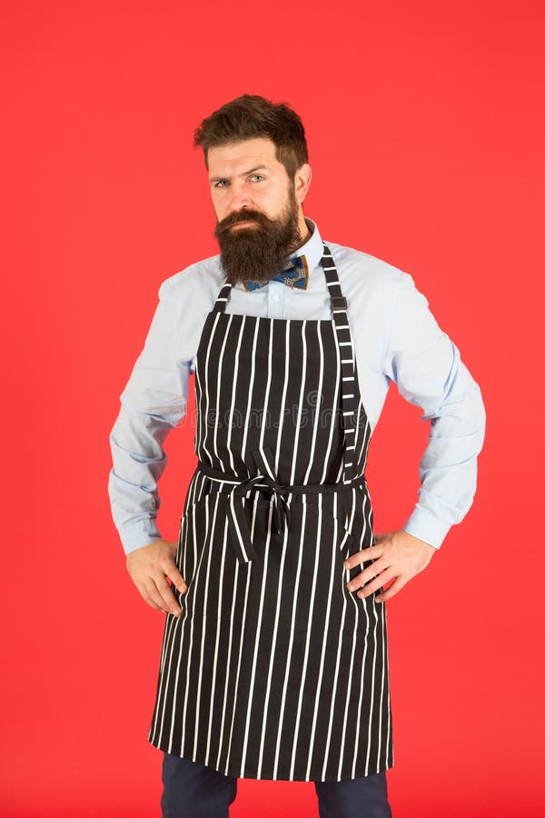 Male Cooking Bearded Man In Chef Apron Brutal Waiter On Kitchen Mature Man Beard Red 