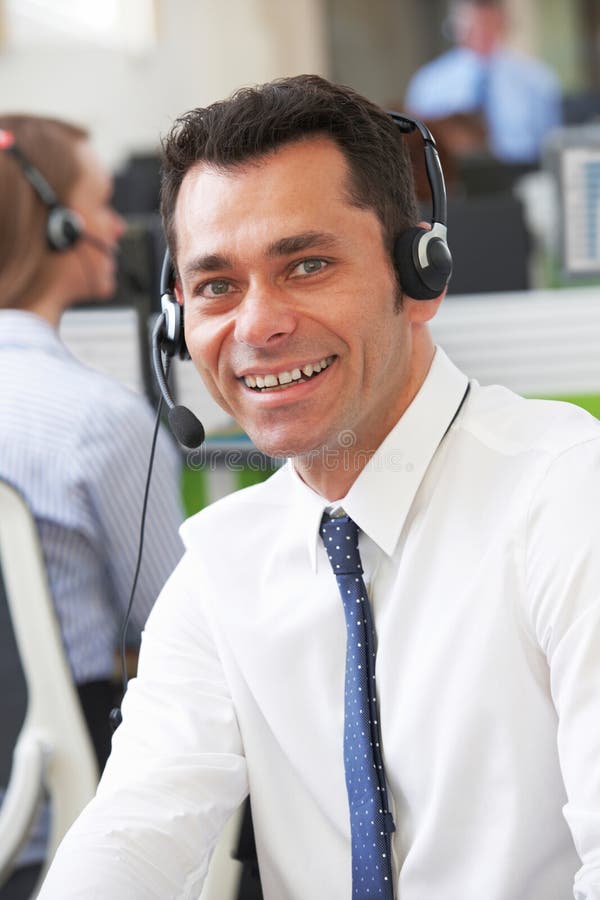 Male Customer Services Agent in Call Centre Stock Image - Image of