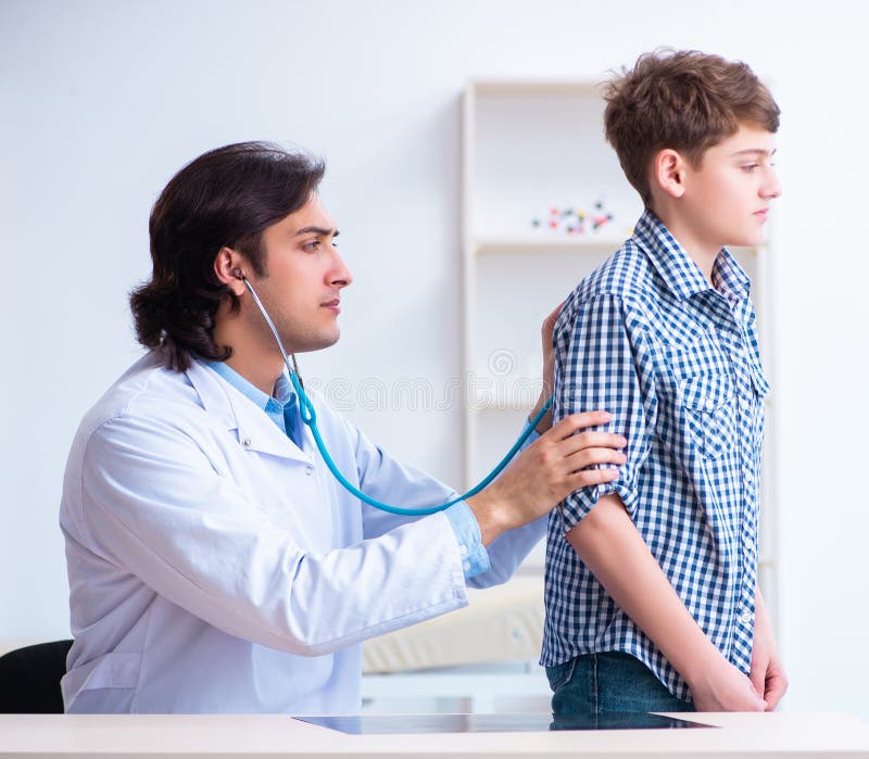 Male Doctor Examining Boy by Stethoscope Stock Photo Image of heart