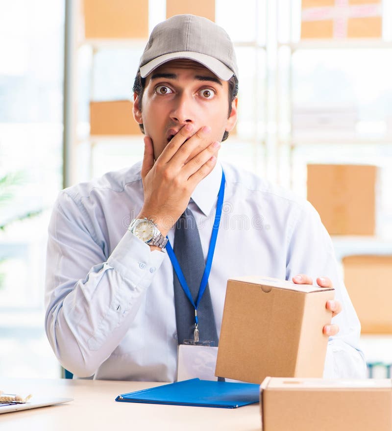 Male Employee Working in Box Delivery Relocation Service Stock Photo Image of post