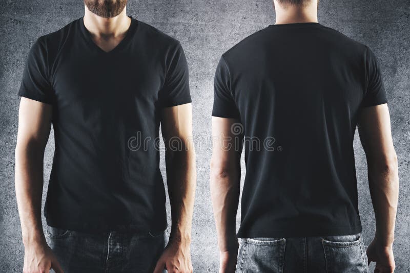 Black T-shirt Mock Up, Front and Back View, Isolated. Plain Black Shirt  Mockup. Short Sleeve Shirt Design Template Stock Photo - Image of clothing,  casual: 131766902