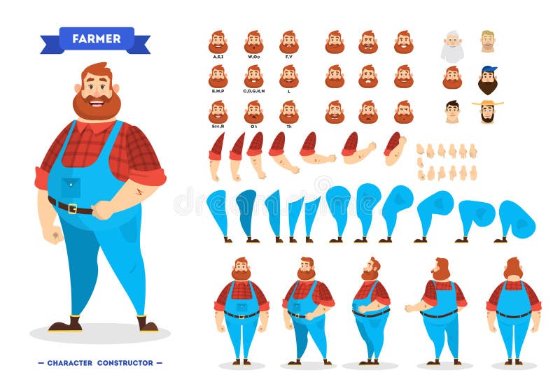 Male farmer character set for the animation