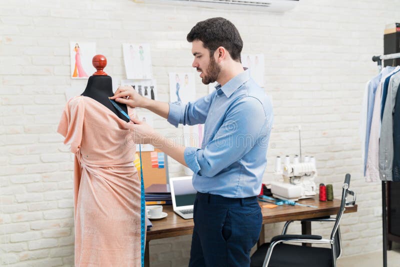 Male Fashion Designer Dressing Dummy in Atelier Stock Image - Image of ...