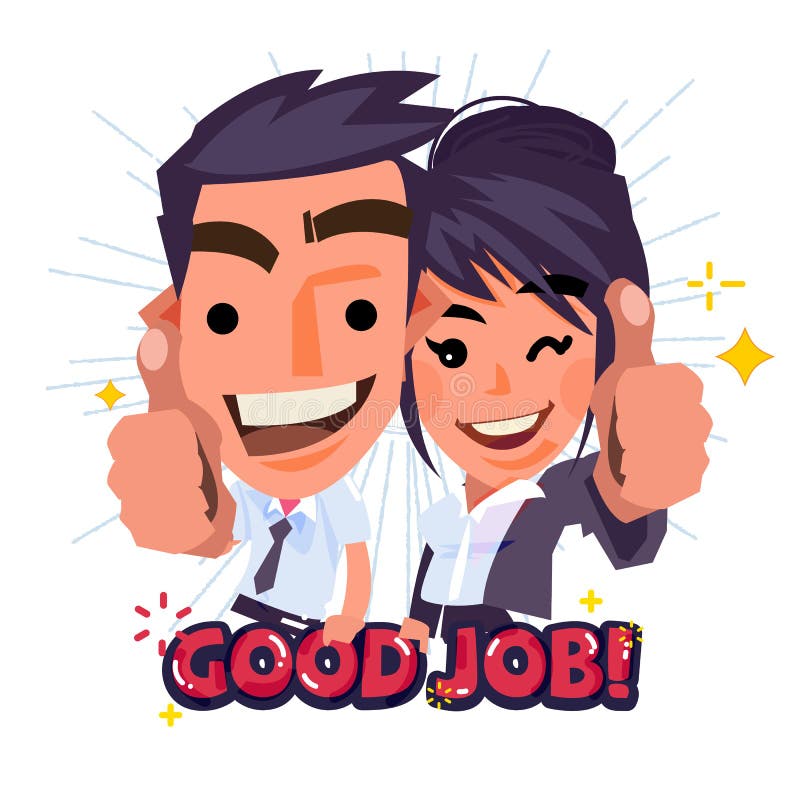 Male And Female Character Showing Thumbs Up Good Job Concept Stock