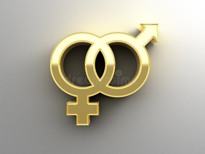 Male And Female Sex Signs Gold 3d Quality Render On The Wall B Stock Illustration