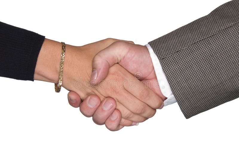 Male and female shaking hands stock photo