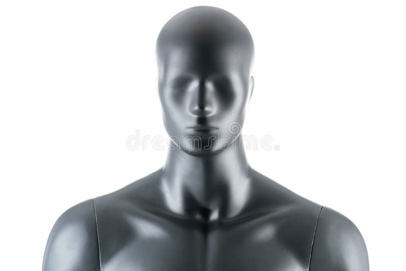 Male gray athletic mannequin doll or store display dummy isolated. Man gray clothing doll, muscular athletic build, great impressive physique. Front, side or back view, closeup on body parts