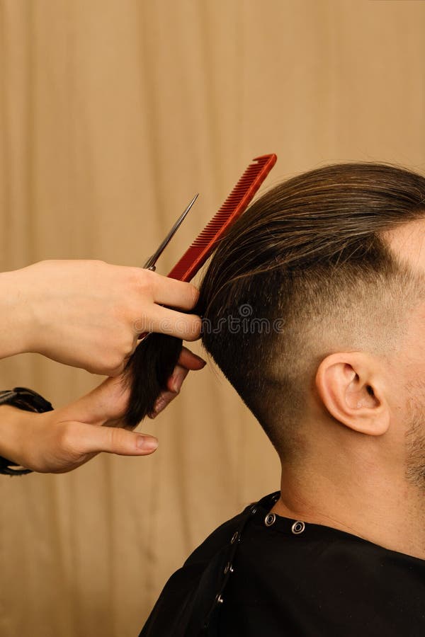 Male Haircut. Scissors Cut Hair Stock Photo - Image of hairstyle, hand:  183230598