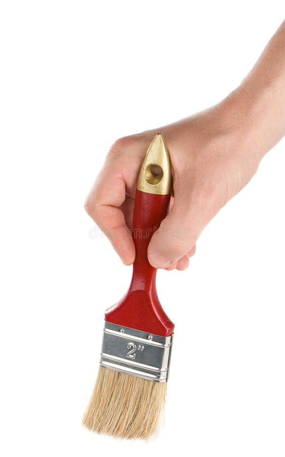 Male hand and brush red on white