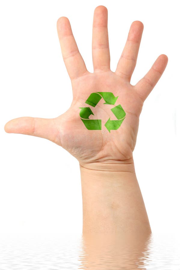 Mână masculină cu simbol de reciclare a desenului royalty free stock image