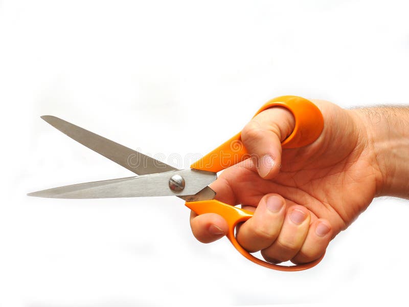 Male hand holding scissors royalty free stock image